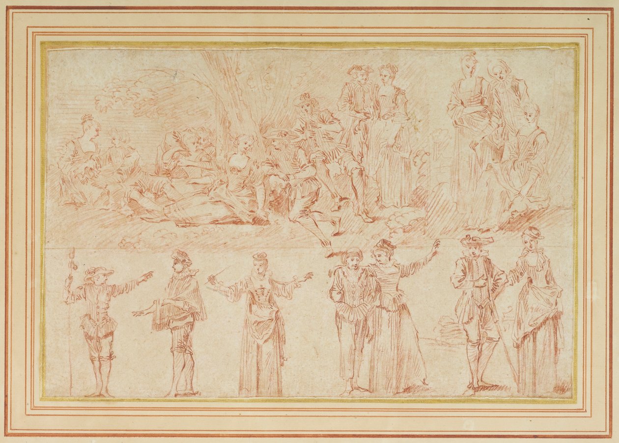Two fetes galantes and studies of single figures and pairs by Pierre Antoine Quillard