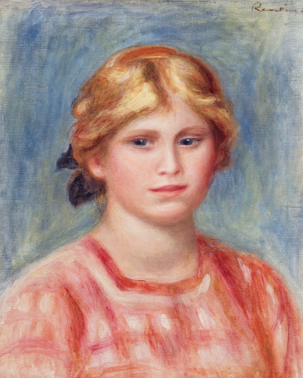 Bust of a Woman with a Rose Coloured Blouse by Pierre-Auguste Renoir