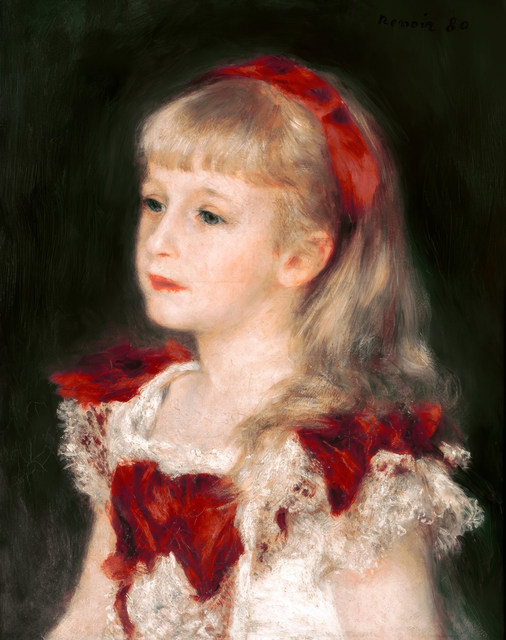 Mademoiselle Grimprel with Red Ribbon by Pierre-Auguste Renoir