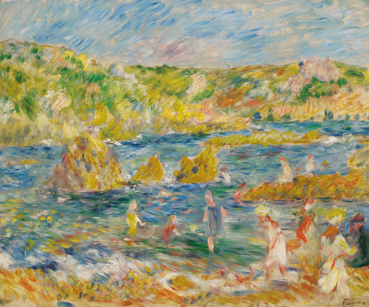 Rocks of Guernsey with Figures on the Beach at Guernsey by Pierre-Auguste Renoir