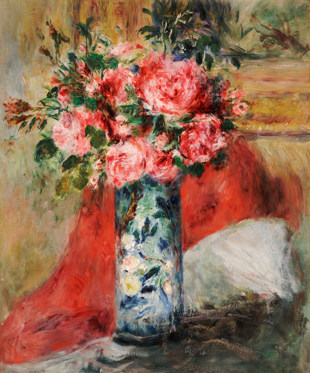 Roses and Peonies in a Vase by Pierre-Auguste Renoir