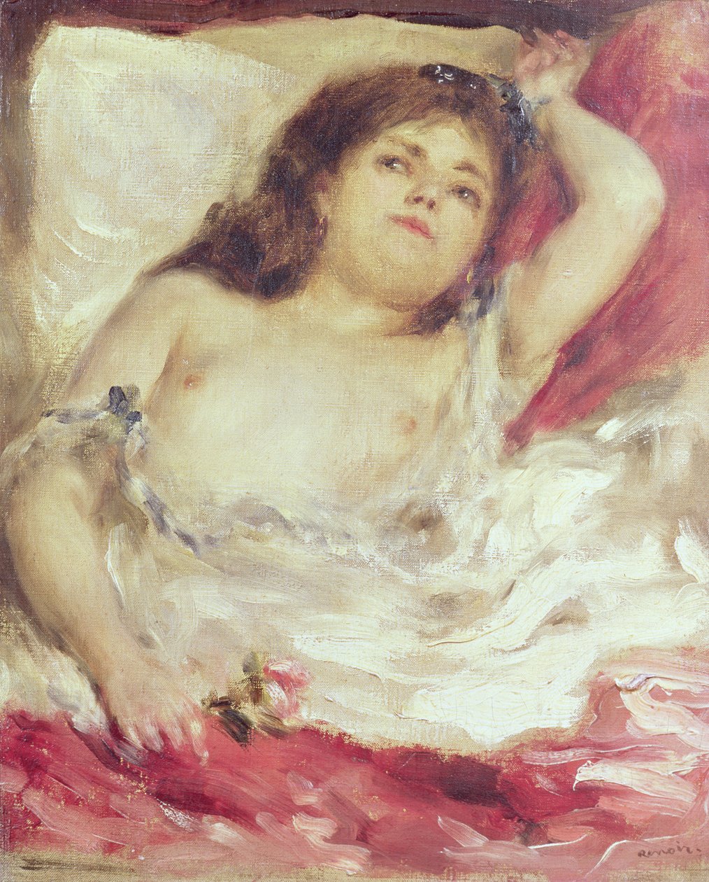 Semi-Nude Woman in Bed: The Rose, before 1872 by Pierre Auguste Renoir