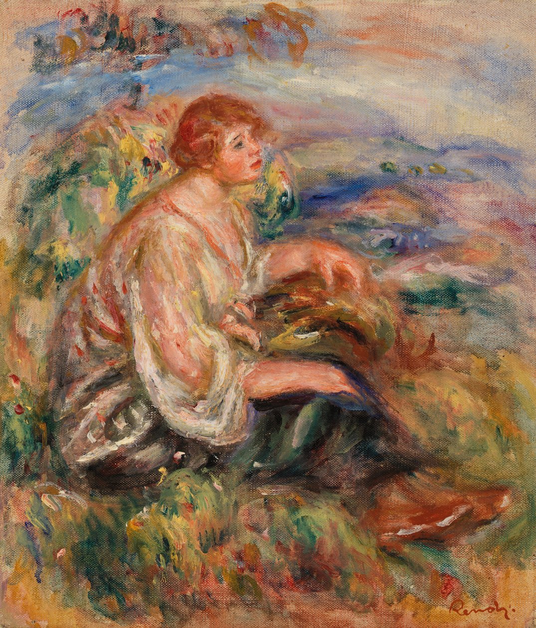 Woman in Tulle Blouse and Black Skirt by Pierre-Auguste Renoir