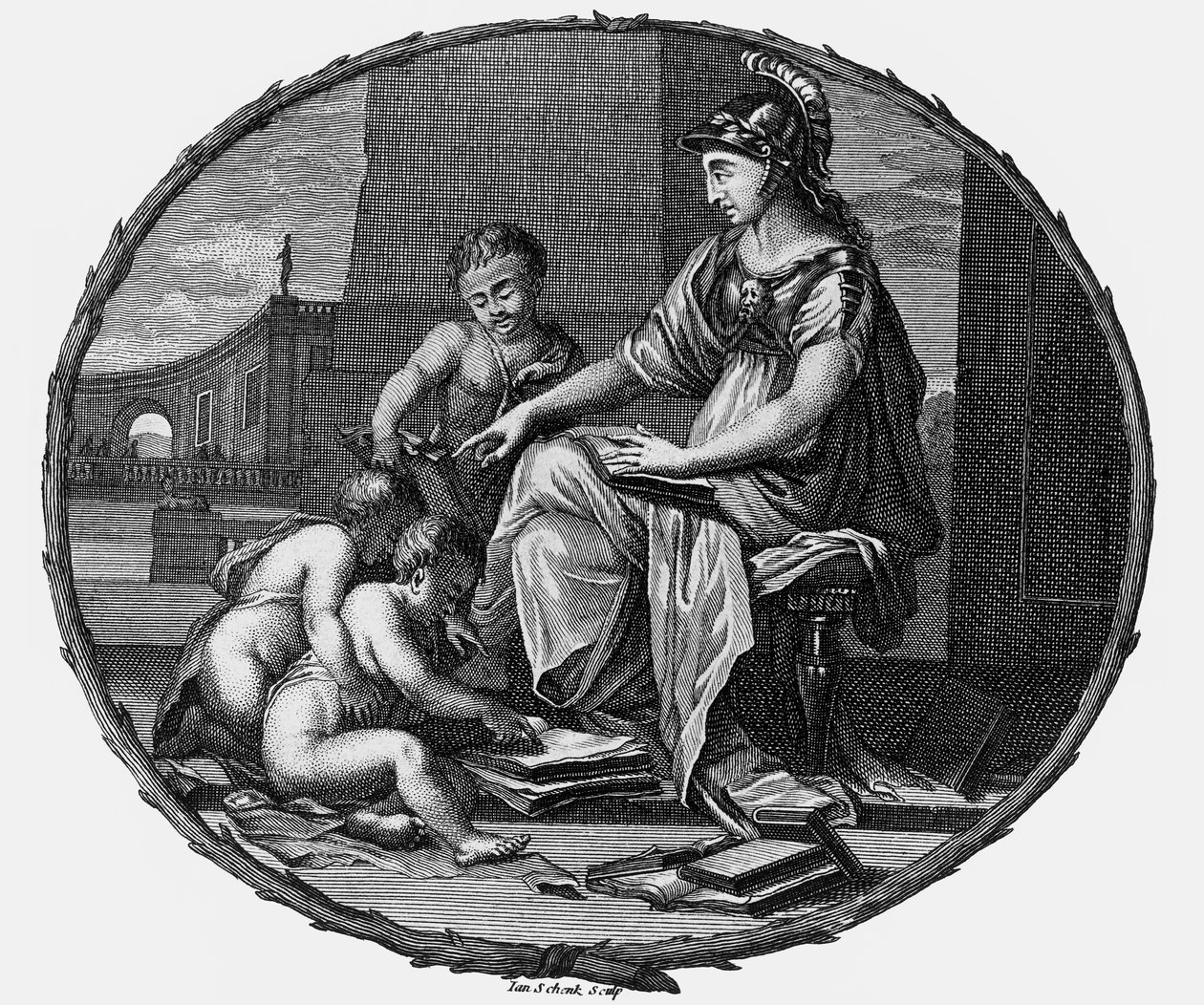 Female Allegory of Reason and Creativity Surrounded by Children, 1695-1697 (engraving) by Pierre Bayle