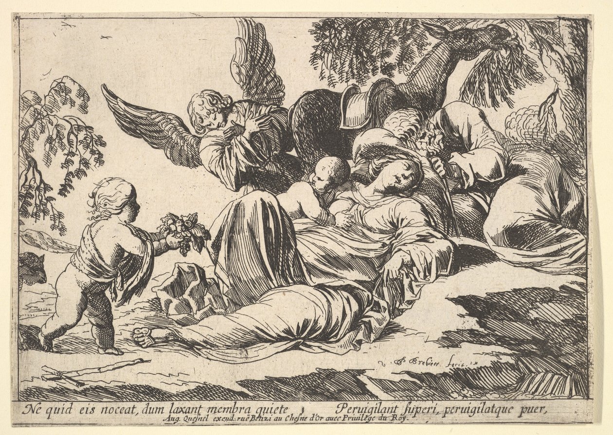 Angels Giving Fruit to the Sleeping Holy Family by Pierre Brebiette