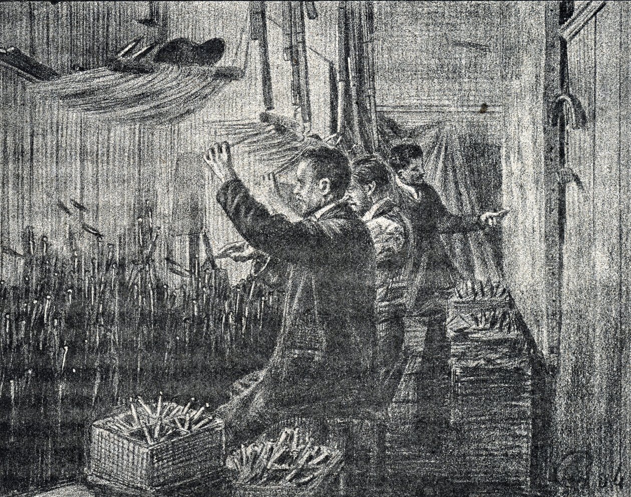 Tapestry of Aubusson: the upholsterers work upside down Engraving from 
