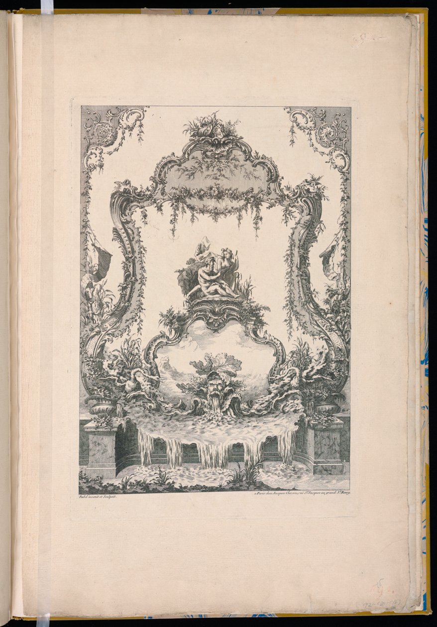 Ornament Panel with a Double Cartouche Showing a River God, a Nymph and a Fountain by Pierre Edme Babel