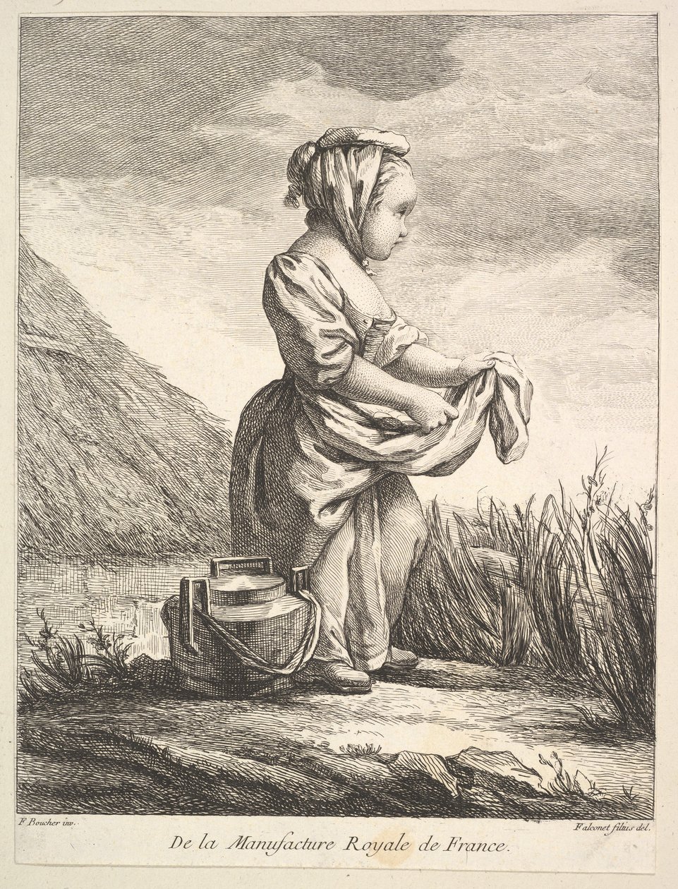 Little Girl with a Vessel by Her Feet, from Premier Livre de Figures by Pierre Etienne Falconet
