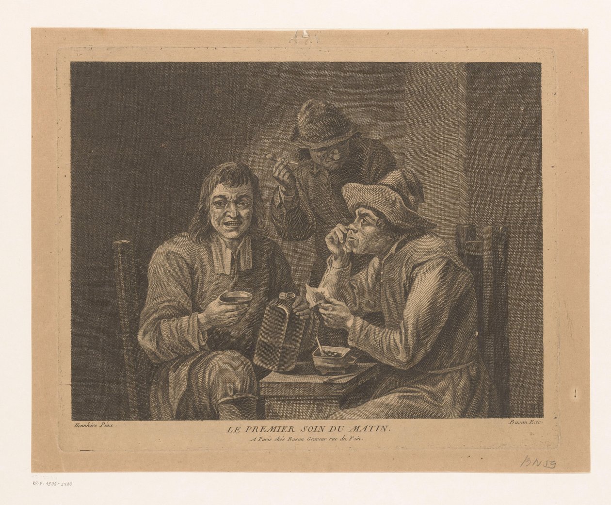 Company Snuffing and Smoking Tobacco (Le premier soin du matin) (title on object) by Pierre François Basan