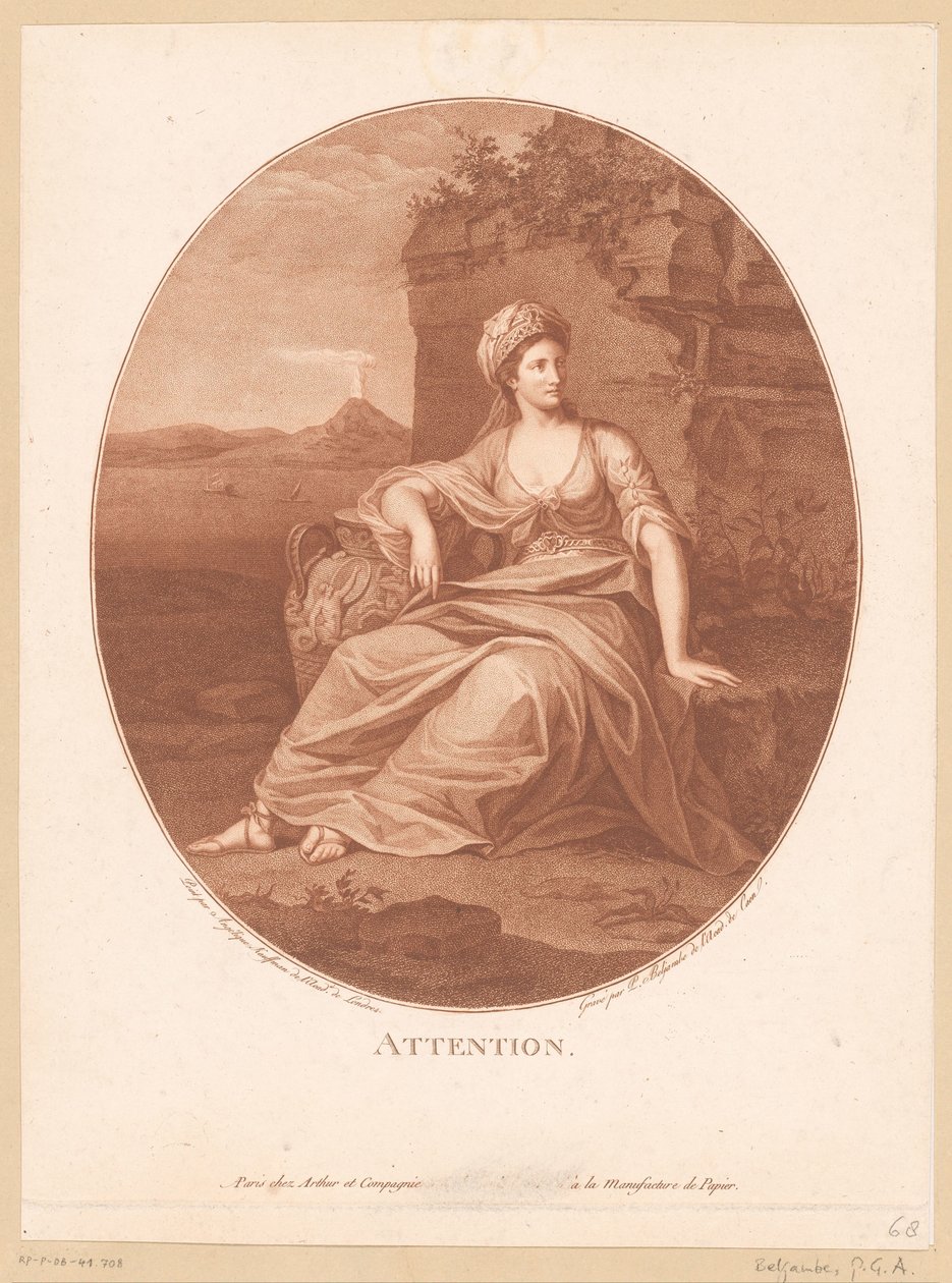 Antique Female Figure in Volcanic Landscape by Pierre Guillaume Alexandre Beljambe