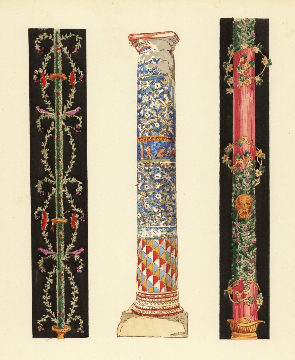 Decorative Candelabra in the Fourth Pompeian Style and Column of Enamel Mosaic, Pompeii by Pierre Gusman