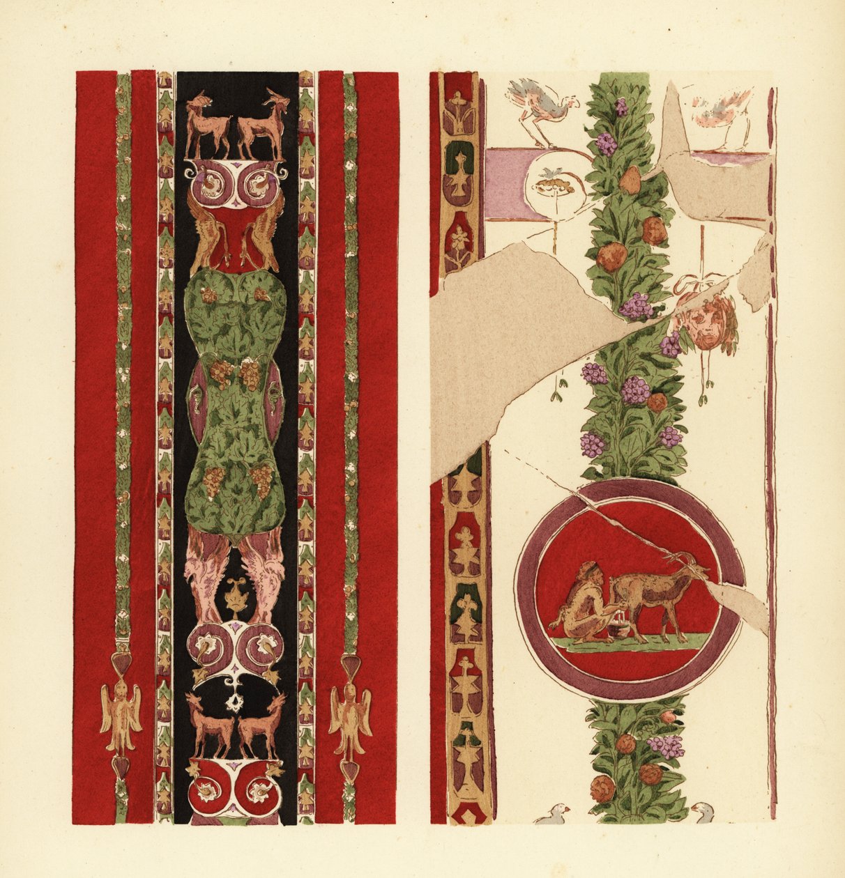 Decorative motifs on wall paintings in Herculaneum, Third Pompeian Style by Pierre Gusman