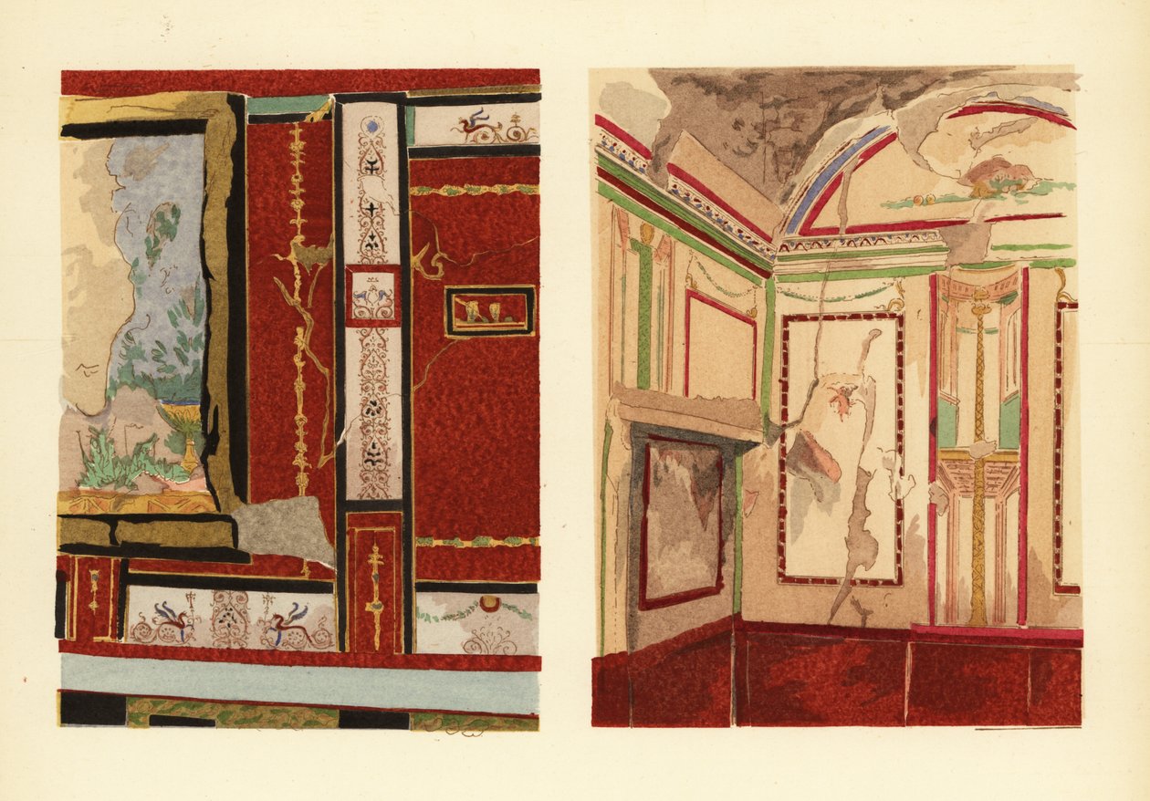 House of Tullius Faustus on the Strada della Fortuna (left), and house of Popidius Priscus (right), Pompeii, Room of a house located on the street of Fortune, Region IV by Pierre Gusman