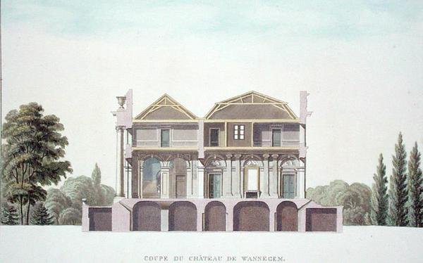 Cross Section of Chateau of Wannagem, near Oudenarde, Belgium, from Choix des Monuments, Edifices et Maisons les plus remarquables du Royaume des Pays-Bas by Pierre Jacques Goetghebuer, published 1827 by Pierre Jacques Goetghebuer