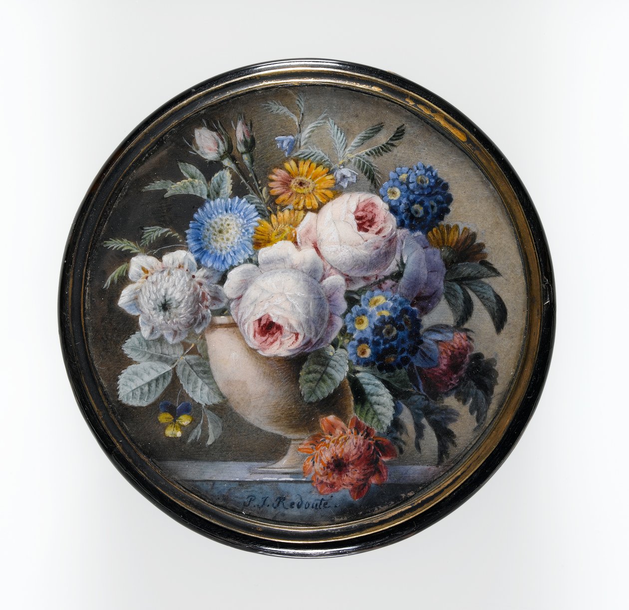 Tortoise-Shell Box with a Miniature of Flowers in a Stone Vase on a Marble Slab by Pierre-Joseph Redouté