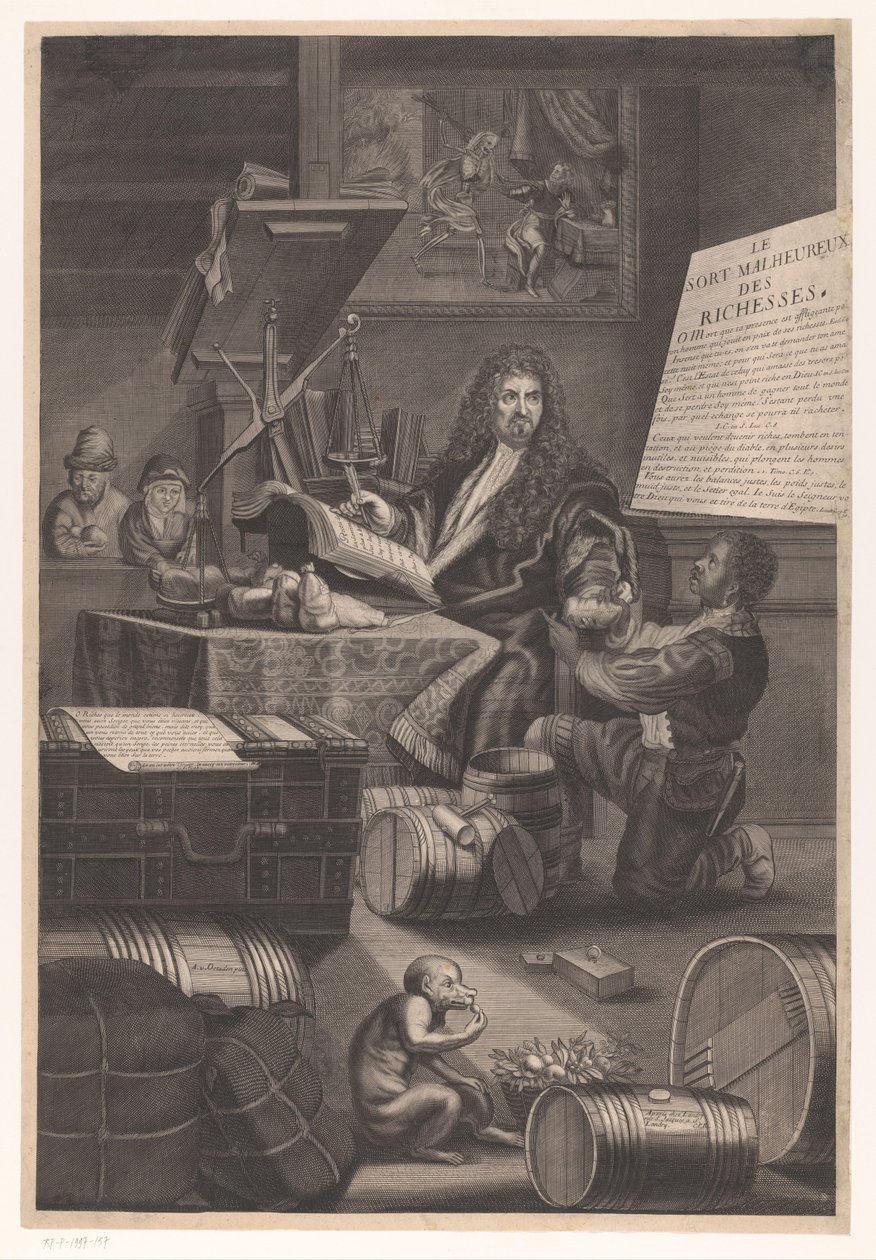 Gold Weigher with Servant and Warnings About the Dangers of Wealth by Pierre Landry (attributed to)