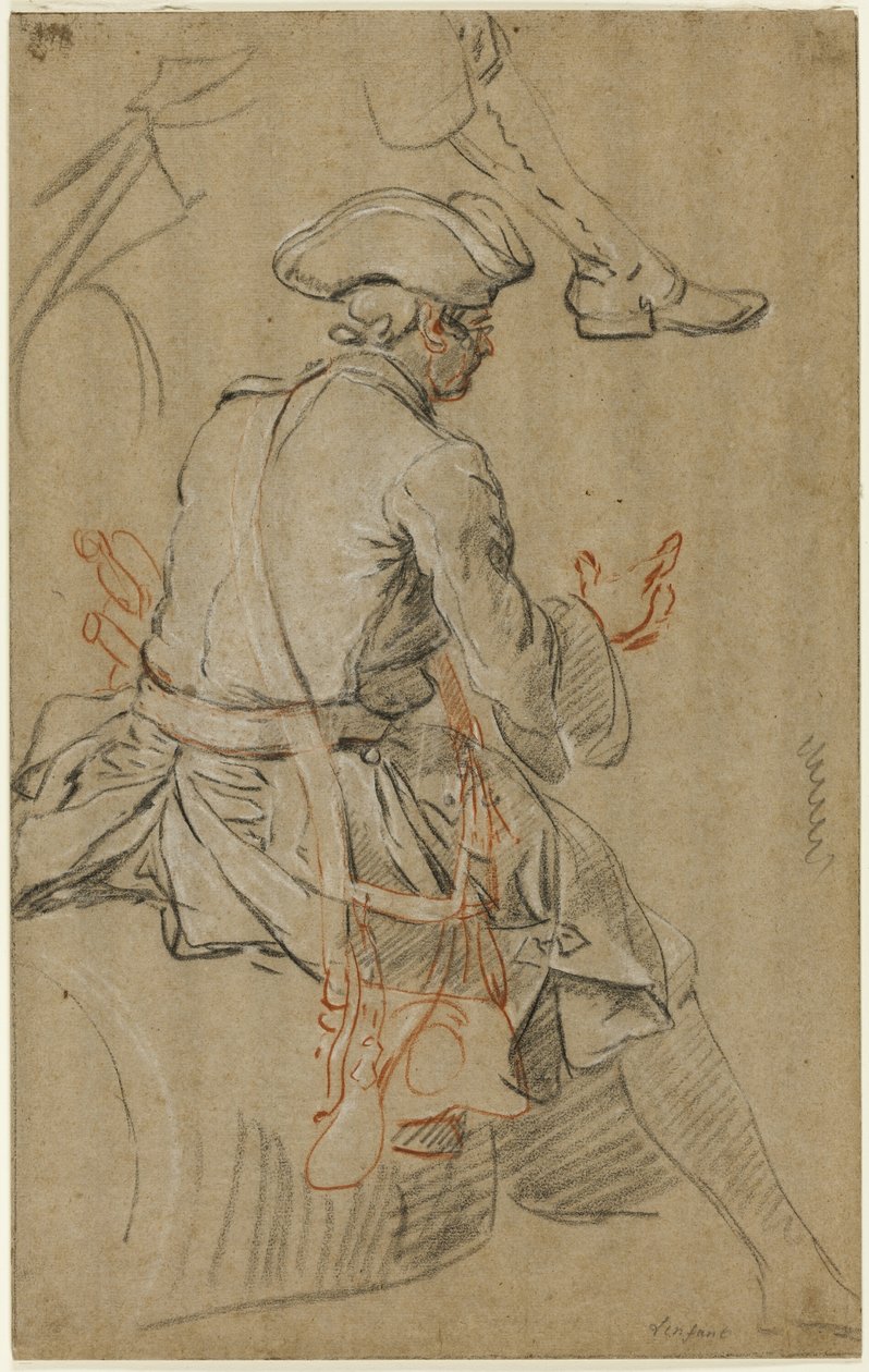 Sketch of Man on Horseback, with Separate Sketch of his Right Foot by Pierre Lenfant