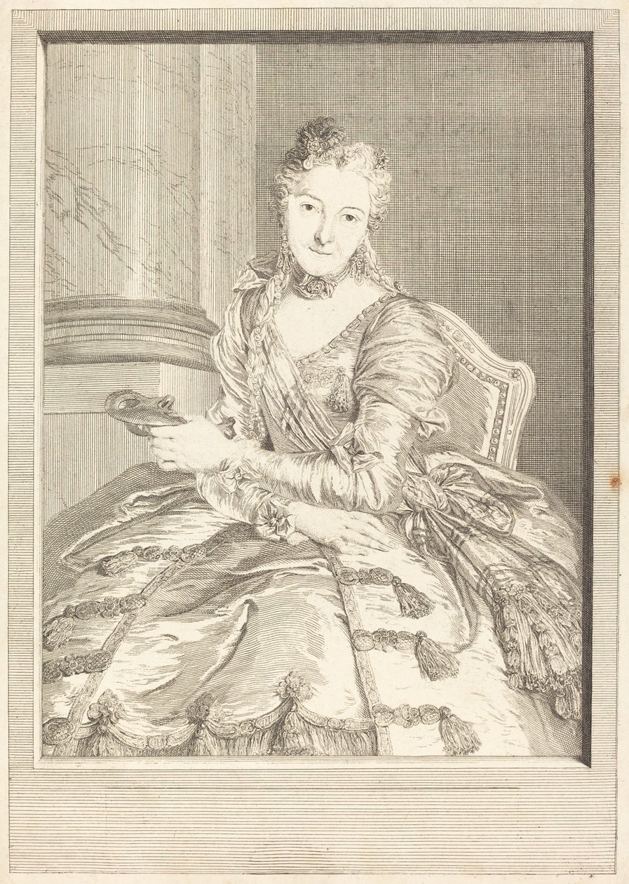 Mme. de M ... in Ball Gown by Pierre Louis de Surugue after Charles Antoine Coypel