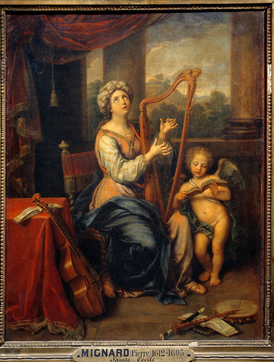 Saint Cecile singing the praises of the Lord. The saint plays the