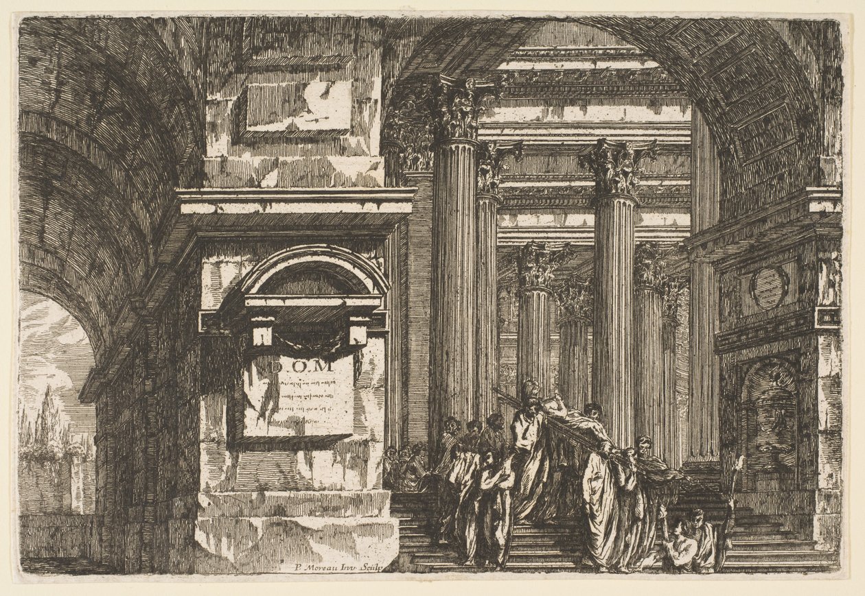 Funerary Scene in a Temple by Pierre Moreau