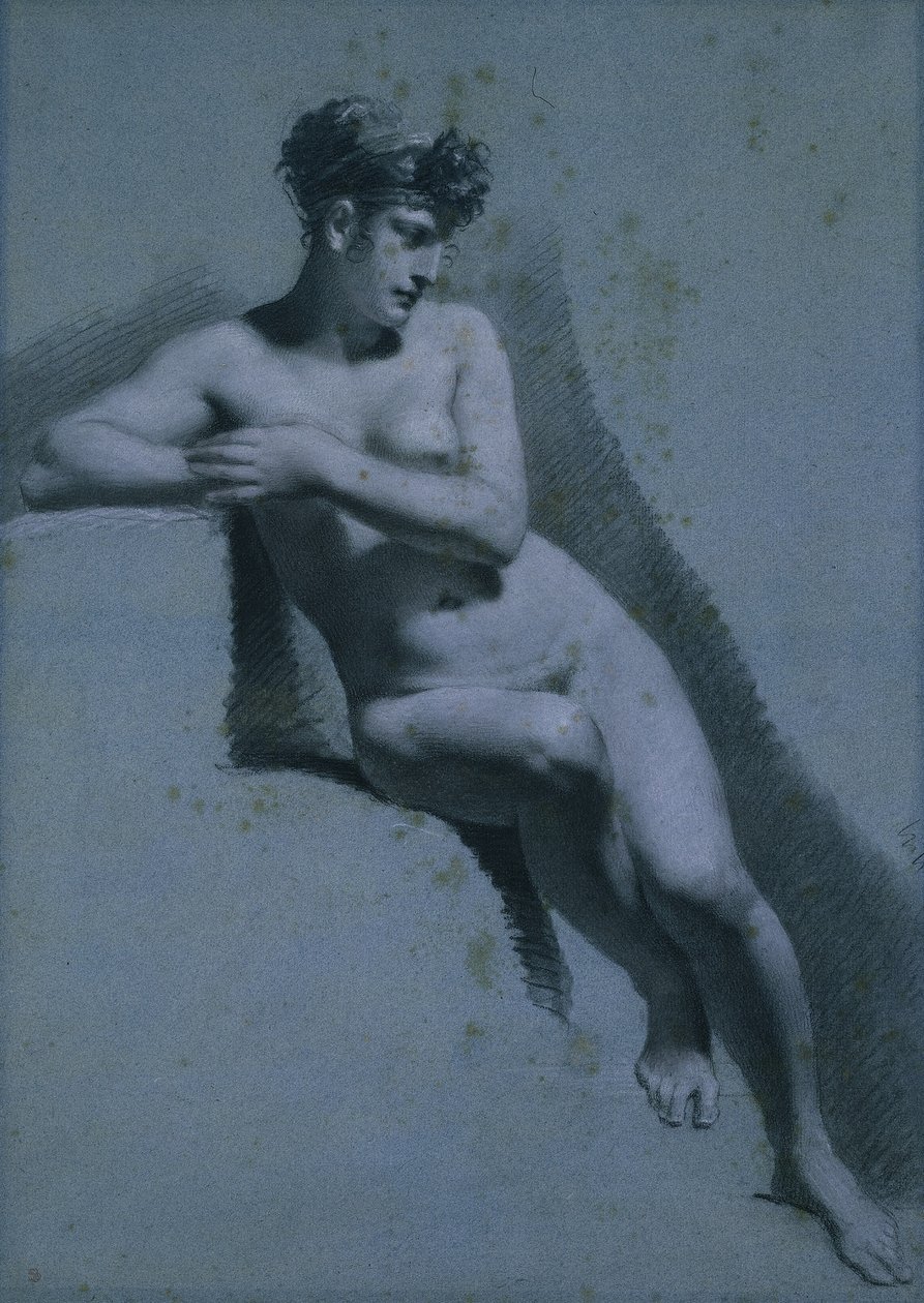 Study of a Nude Woman, Seated Looking to the Right (recto) by Pierre Paul Prud