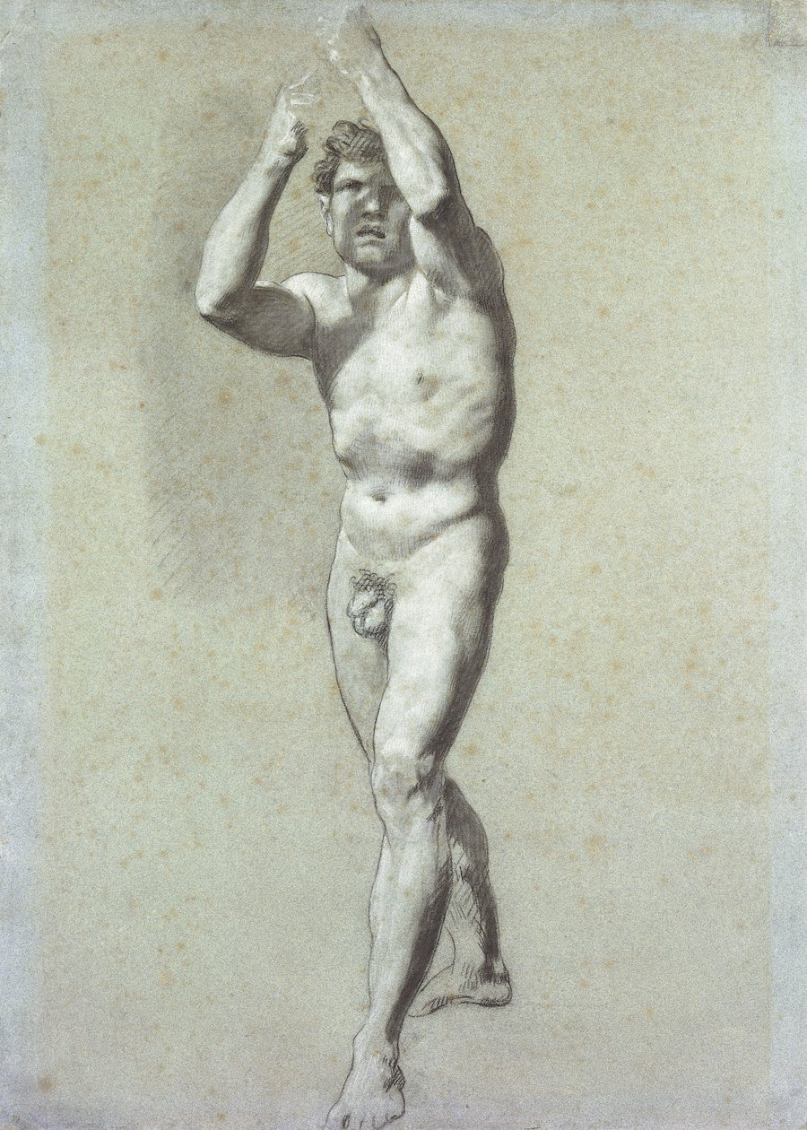 Study of a man, with two arms raised over the head, turned slightly to the left by Pierre Paul Prudhon