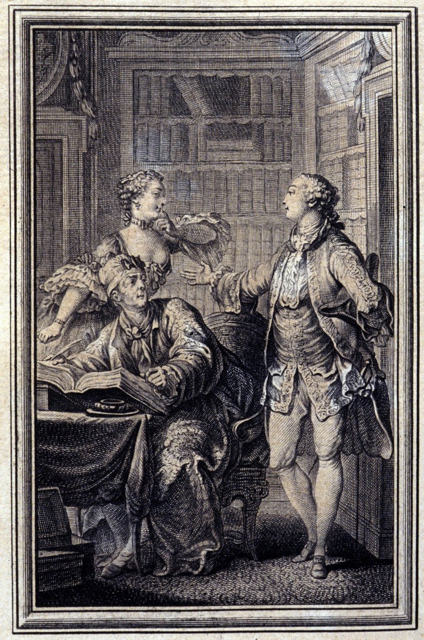 A Stingy Woman, Gallant Croc - in “Tales et nouvelles en vers” by Jean La Fontaine. 1776. Illustration by P.P. Choffard by Pierre Philippe Choffard