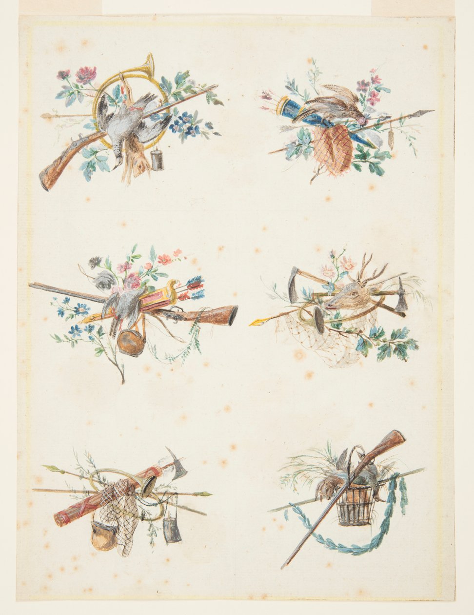 Designs for Six Trophies Composed of Hunting Attributes
