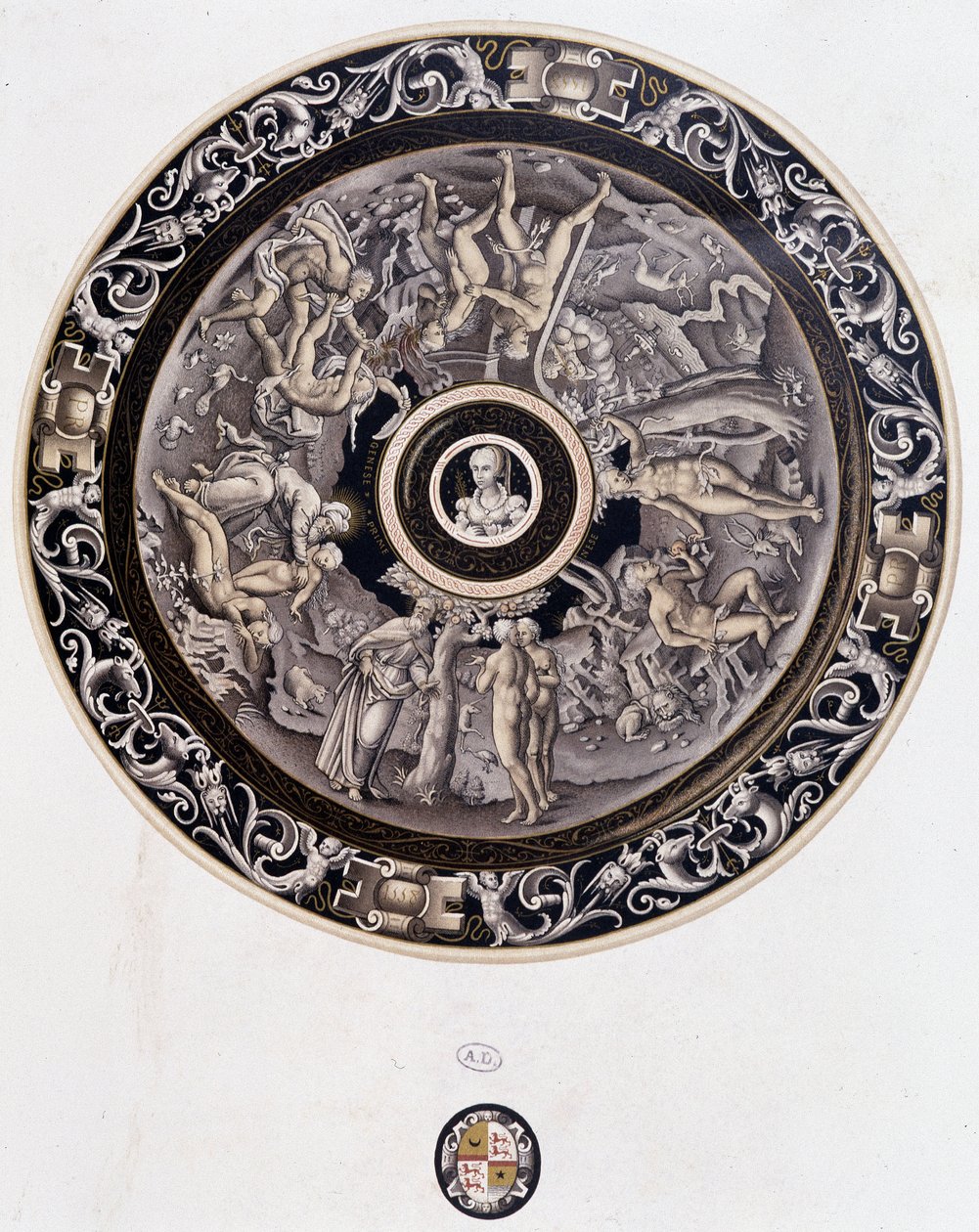 16th century porcelain plate representing Genesis by Pierre Reymond, Limoges by Pierre Reymond