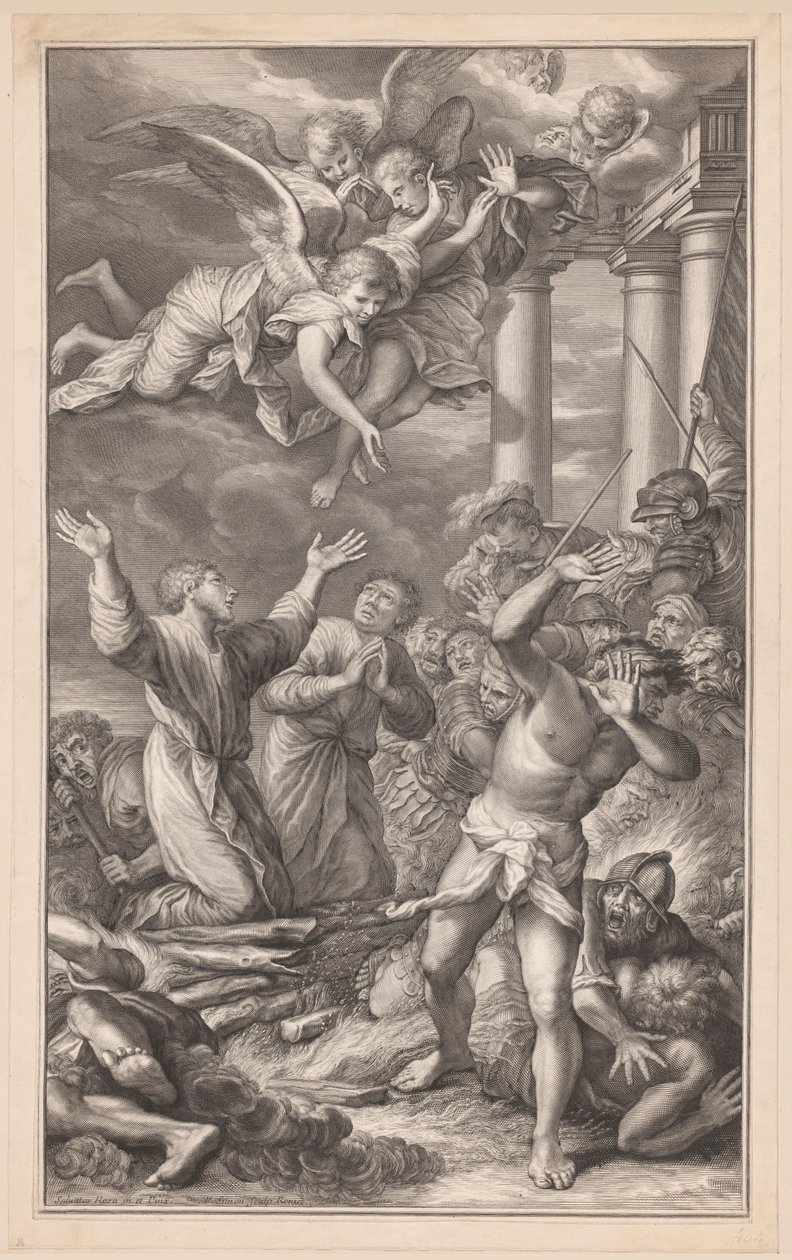 Cosmas and Damian on the Pyre, Surrounded by Soldiers and Angels by Pierre Simon (I)