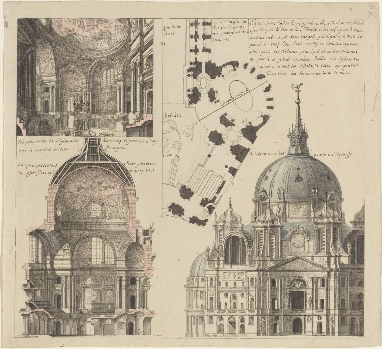 Three Views and a Plan of a Triangular Parish Church