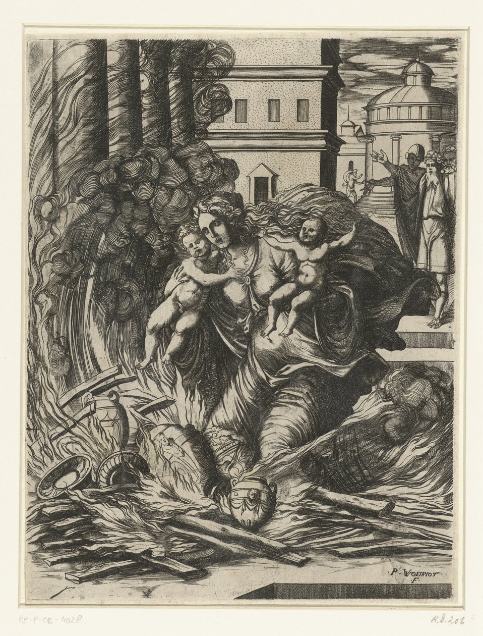 The Wife of Hasdrubal Throws Herself into the Burning Temple by Pierre Woeiriot (II)