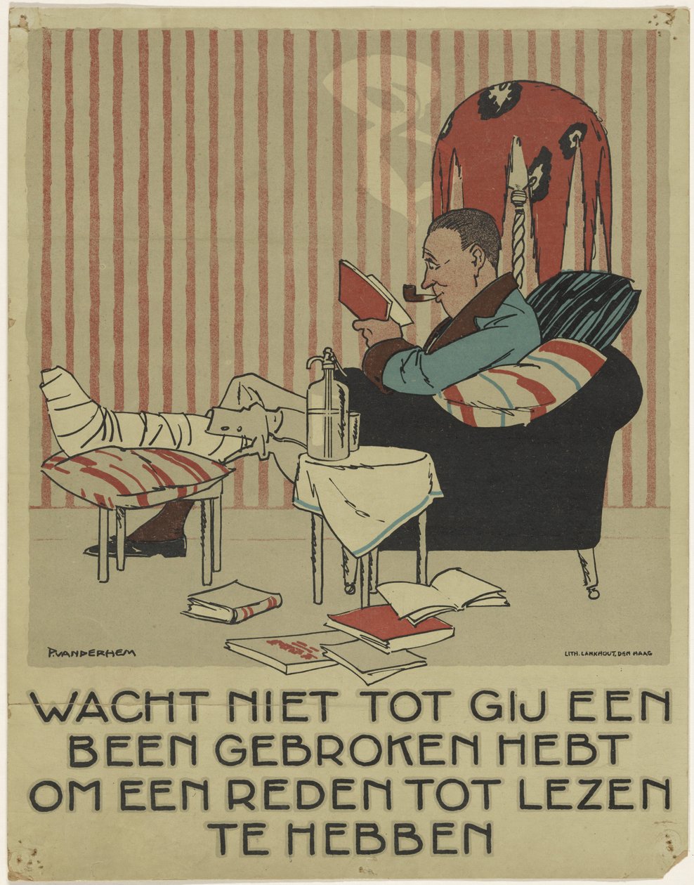 Reading Man with Broken Leg in an Armchair by Piet van der Hem