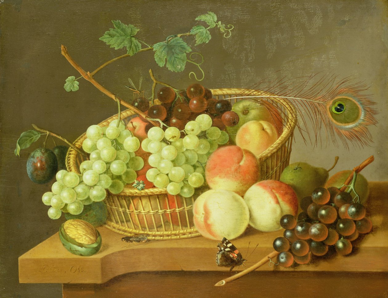 Still Life of Grapes and Peaches in a Basket by Pieter Gerardus van Os
