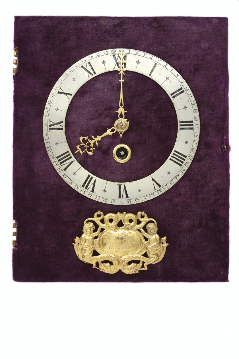 The dial, signature, chapter-ring and hands of a table clock by Pieter Visbach