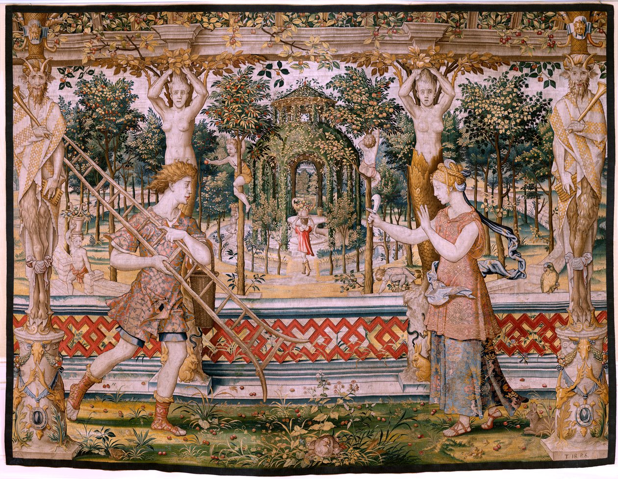 Flemish Tapestry. Series Vertumnus and Pomona; Vertumnus Transformed into a Gardener. Fifth Tapestry in the Series. Model Circle of Pieter Coecke Van Aelst and Léonard Thiry. Before 1550 by Pieter (circle of) Coecke van Aelst