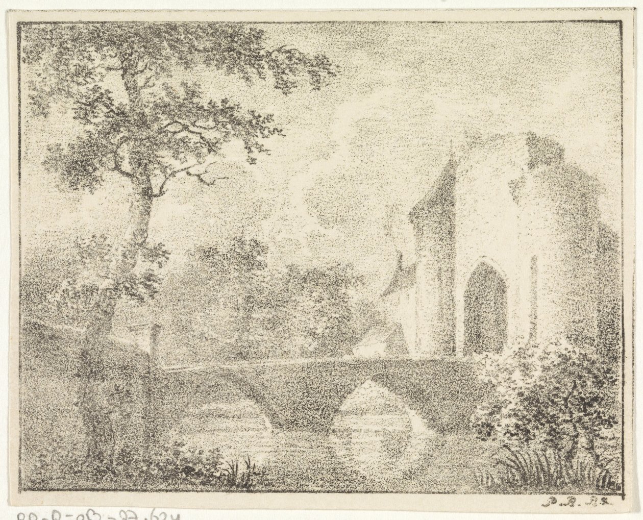 Castle with Bridge in a Landscape by Pieter Bartholomeusz. Barbiers