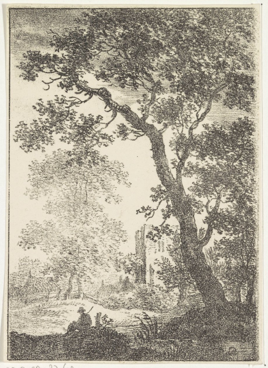 Landscape with Ruin and Seated Figure by Pieter Bartholomeusz. Barbiers
