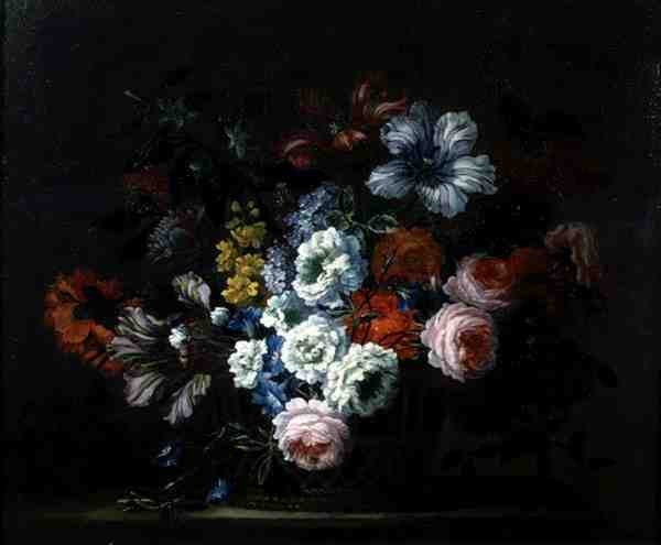 Still Life of Roses, Peonies, Tulips and Morning Glory in a Basket by Pieter Casteels