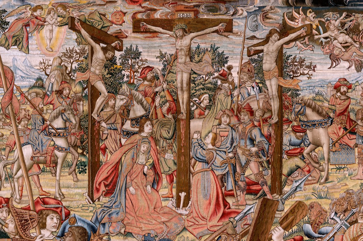 Series The Passion of Christ; The way to Calvary and encounter with Veronica. First tapestry of those kept by National Heritage. by Pieter Coecke van Aelst