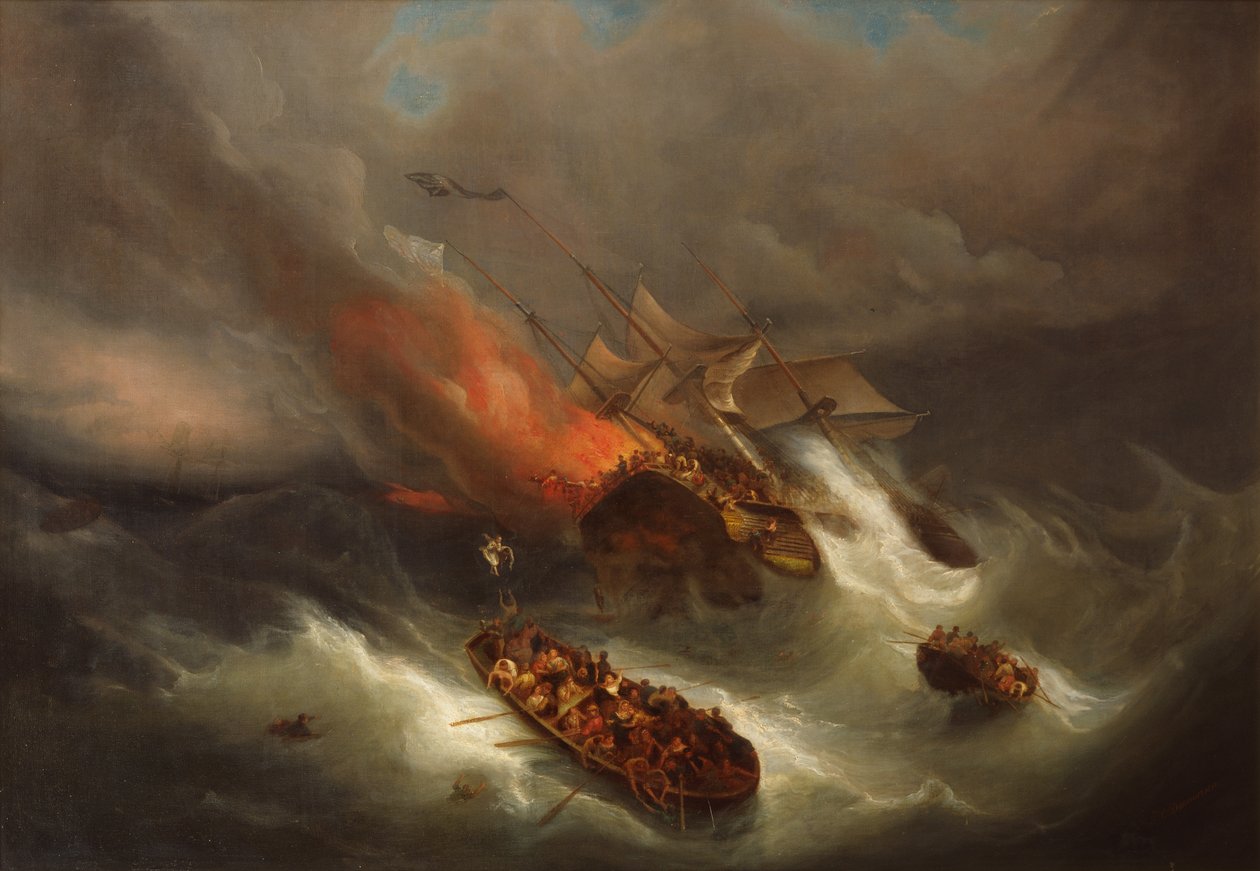 Total Destruction of the Merchant Ship Kent by Fire by Pieter Cornelis Dommerson
