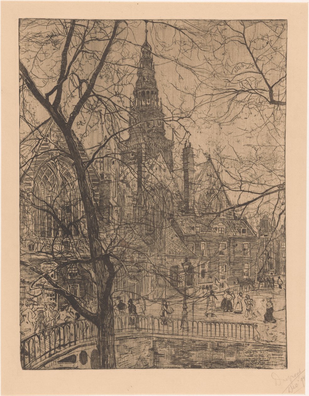 Old Church in Amsterdam by Pieter Dupont (signed by artist)