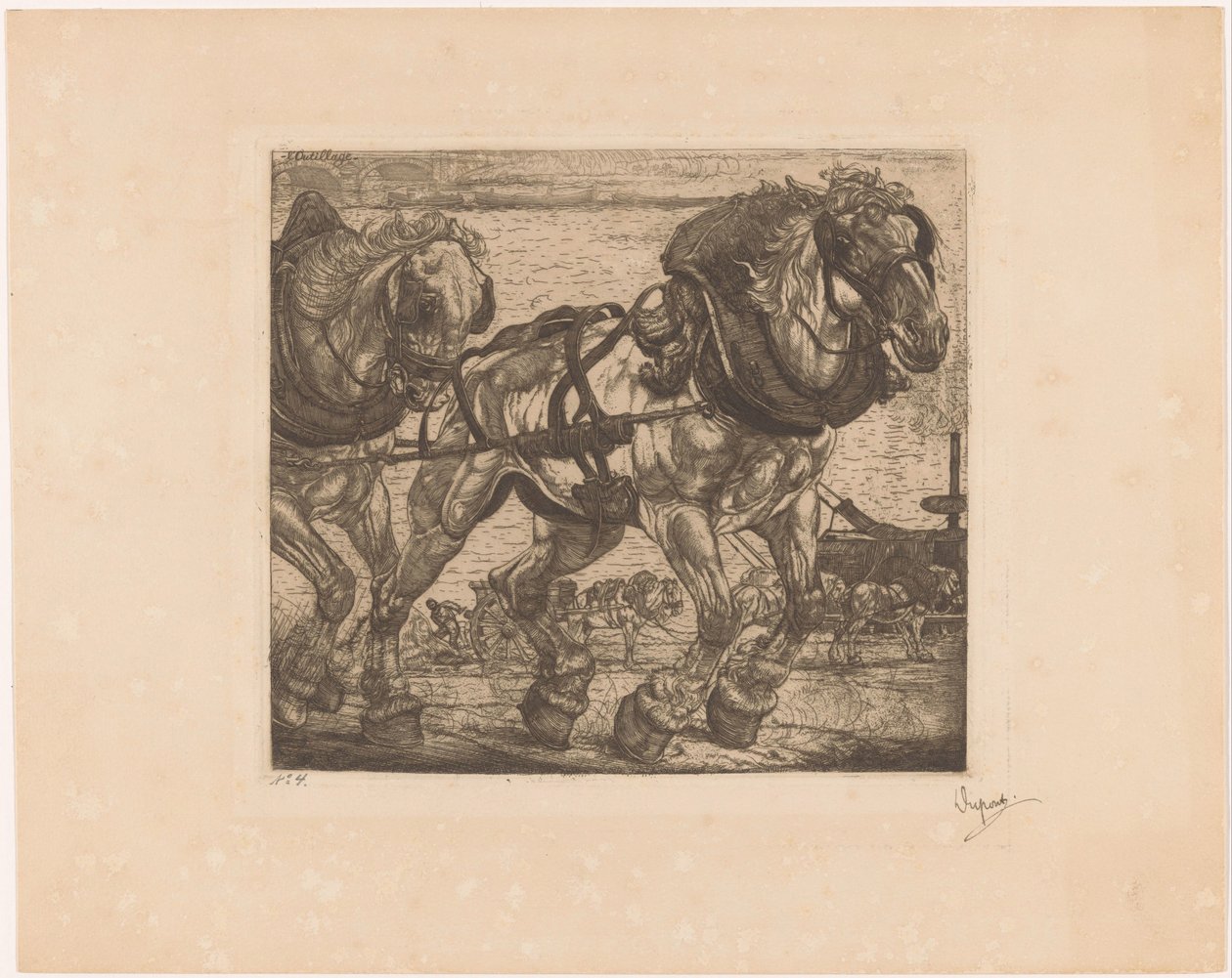 Draft Horses by the Seine in Paris by Pieter Dupont (signed by artist)