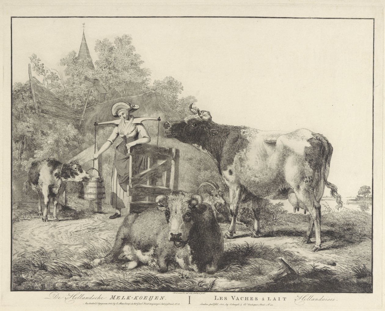 Cows and a Milkmaid (title on object: The Dutch Milk Cows) by Pieter Gerardus van Os