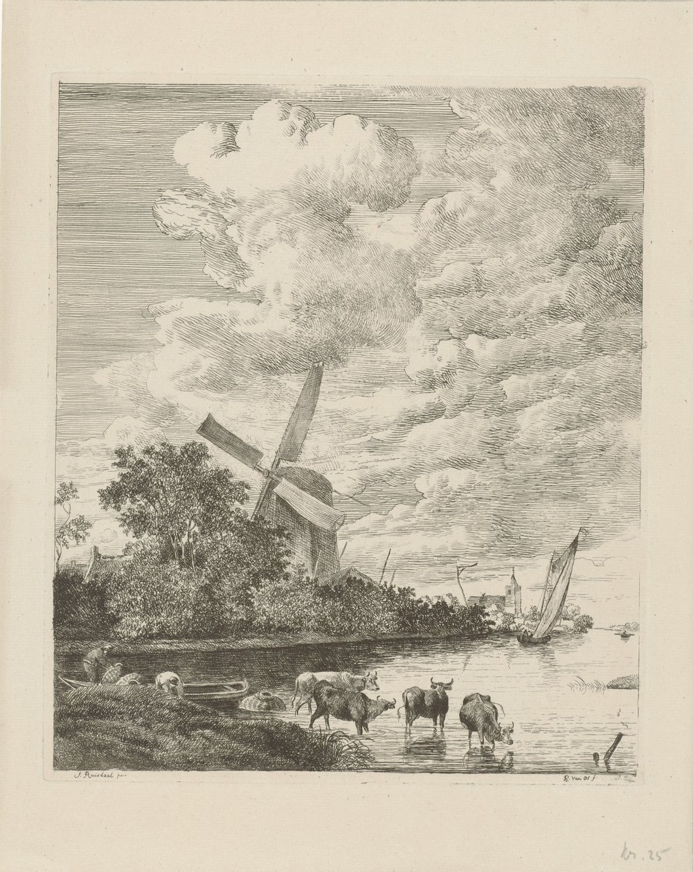 River View with Mill and Cows in the Water by Pieter Gerardus van Os