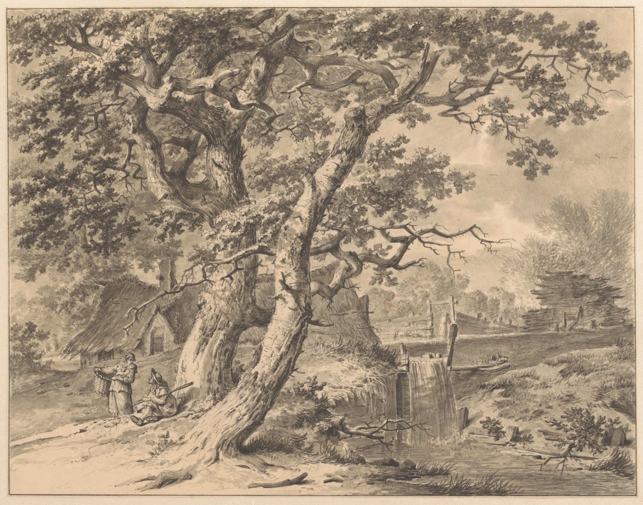 Landscape with Waterfall under Two Large Trees by Pieter Pietersz. Barbiers
