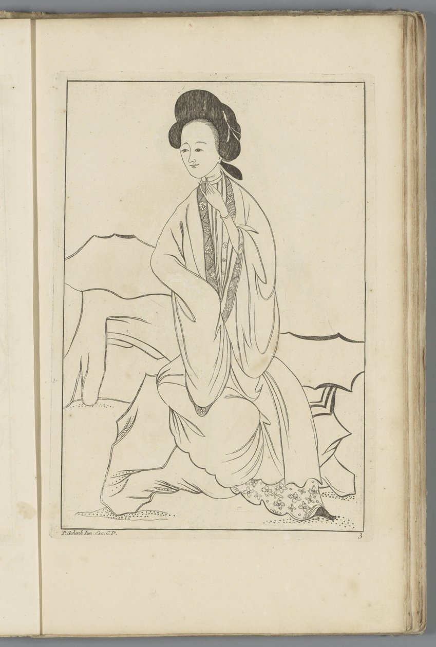 Chinese Woman with Her Right Hand in the Sleeve of Her Kimono from Chinese Women, Flowers, and Birds by Pieter Schenk (II) (possibly)