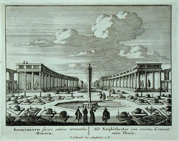 Classical amphitheatre in a garden, from 