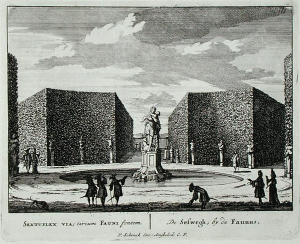 Hexagonal hedge by a faun fountain, from 
