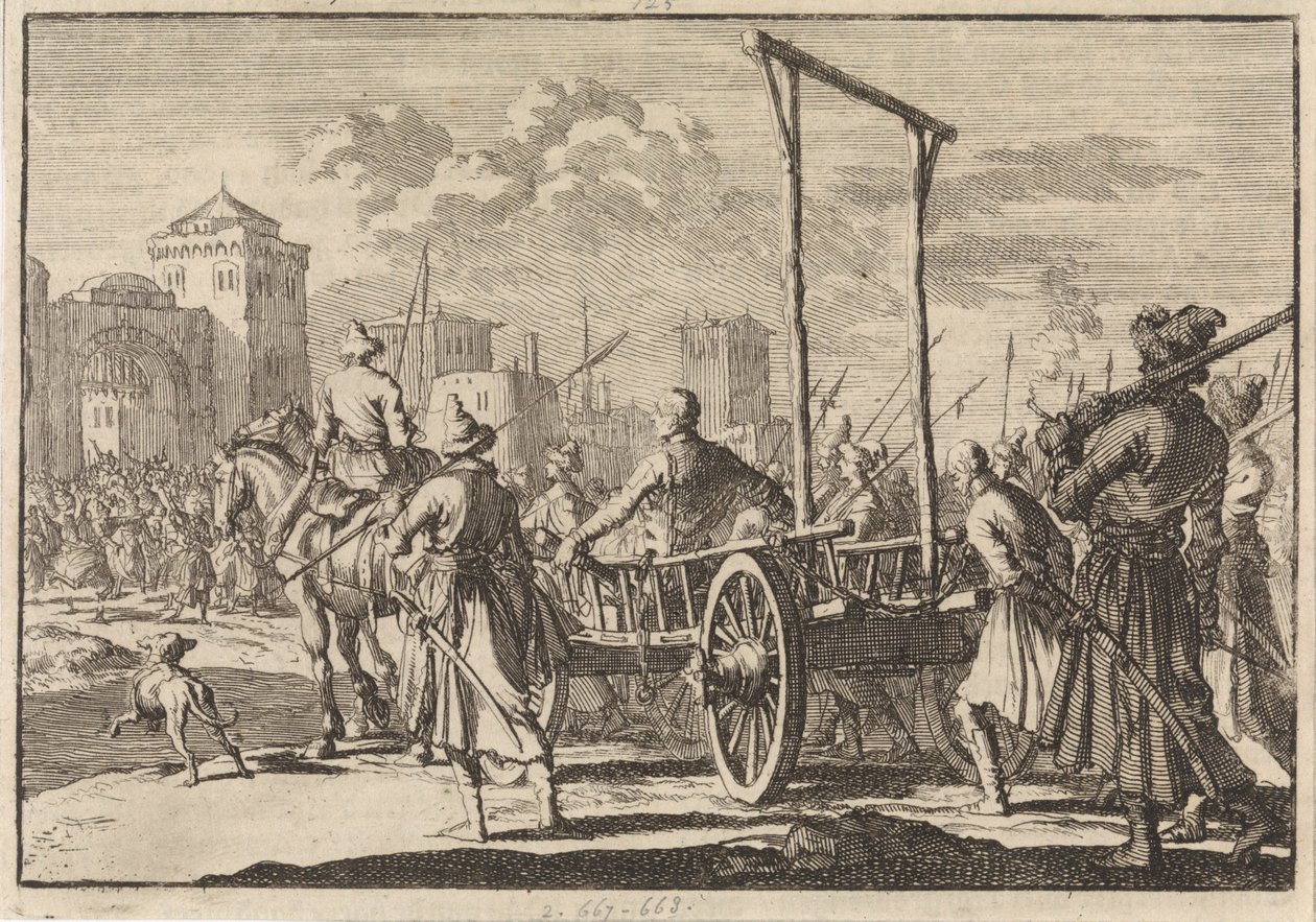 Arrival of Stepan Razin and His Brother Frol in an Iron Cage in Moscow, 1671 by Pieter Van der Aa